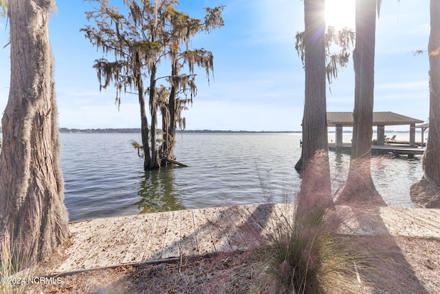 view of dock featuring a water view