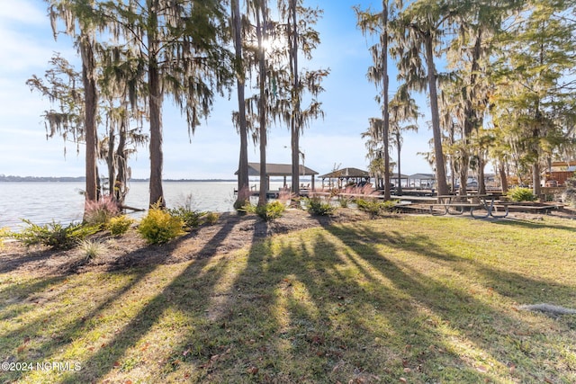 view of yard with a water view