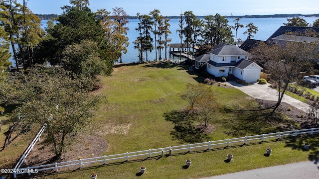 bird's eye view featuring a water view