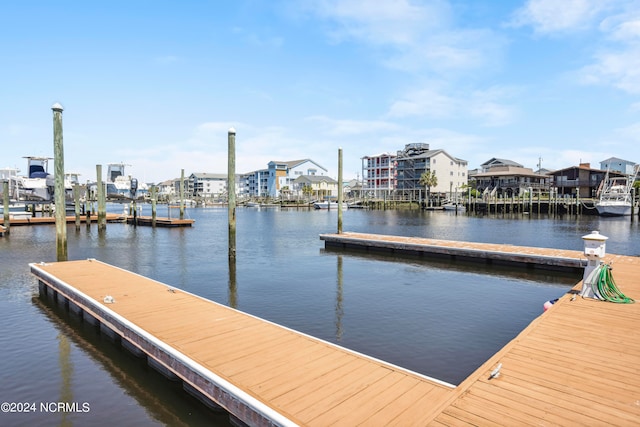 dock area with a water view