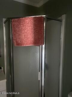 2196 New River Inlet Rd Unit 170, North Topsail Beach, NC 28460 - full bathroom with ornamental molding and an enclosed shower