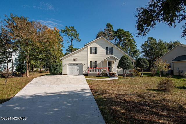 front facade with a front yard and a garage