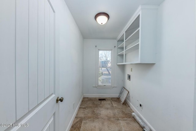 clothes washing area with washer hookup and hookup for an electric dryer