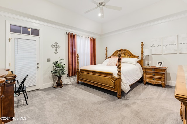 bedroom with carpet flooring and ceiling fan