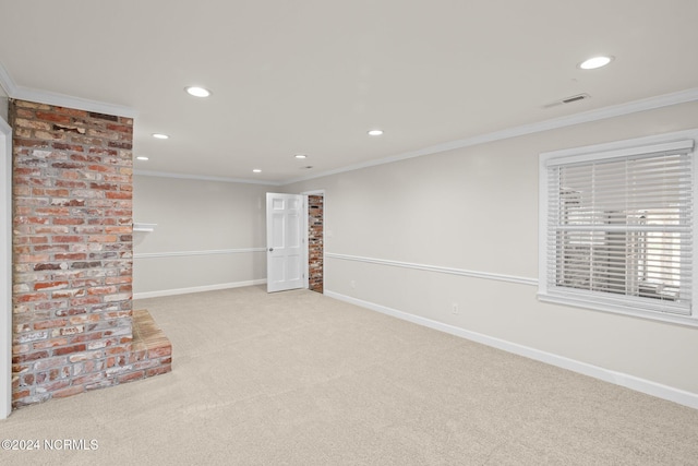 carpeted empty room with ornamental molding