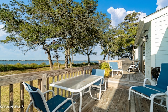 deck with a water view