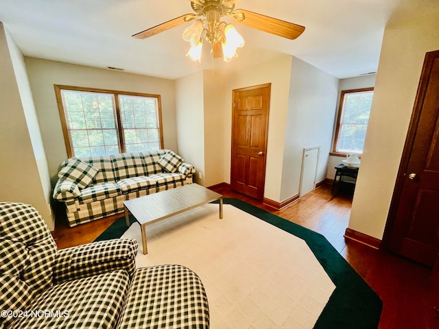 interior space featuring hardwood / wood-style flooring and ceiling fan