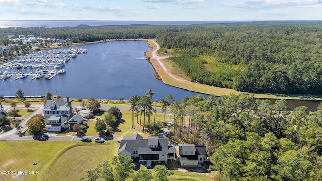 aerial view with a water view