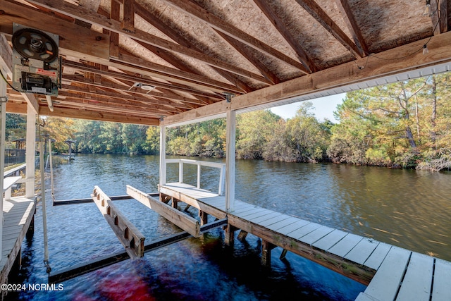 dock area with a water view