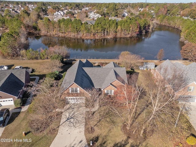 aerial view featuring a water view