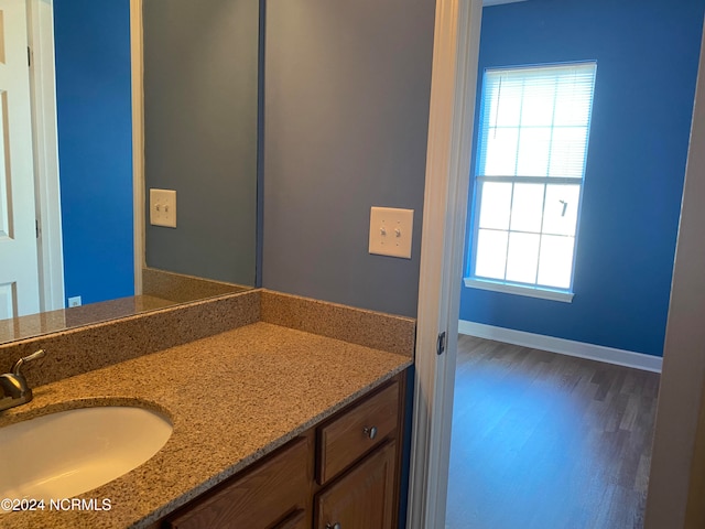 bathroom featuring hardwood / wood-style flooring and vanity