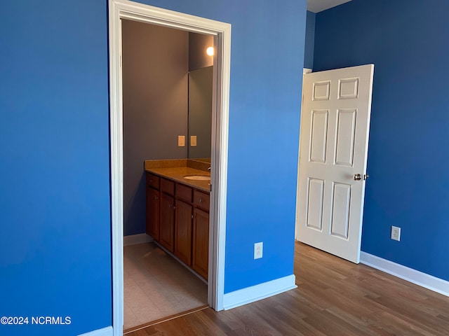 bathroom featuring hardwood / wood-style floors and vanity