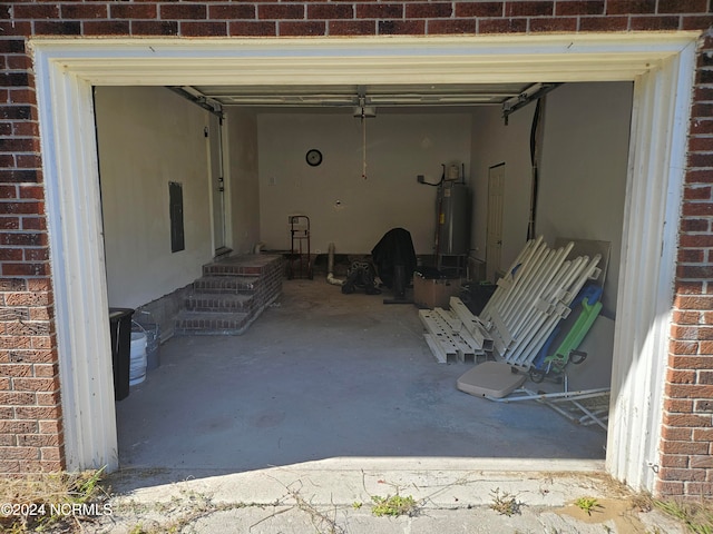 garage featuring water heater