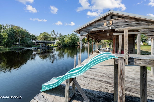 dock area with a water view