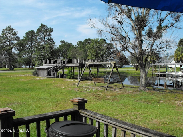 view of yard with a water view