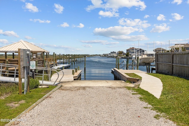 view of dock featuring a water view