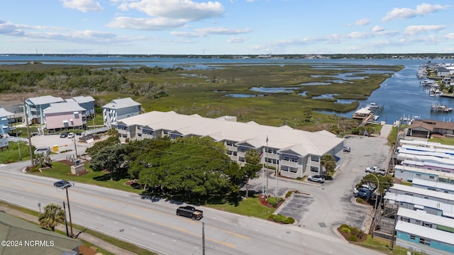 aerial view featuring a water view