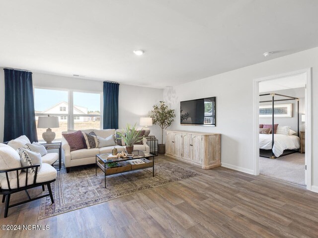 living room with hardwood / wood-style floors