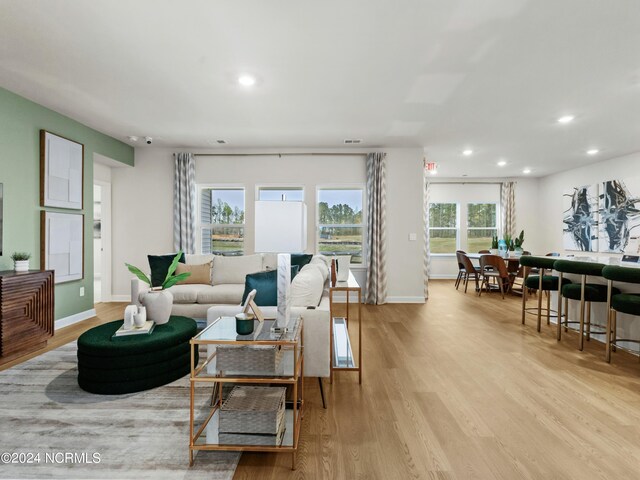 living room with light hardwood / wood-style floors