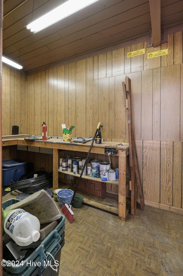 misc room with wooden walls
