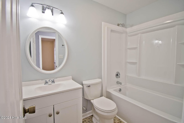 full bathroom with shower / tub combination, tile patterned floors, vanity, and toilet