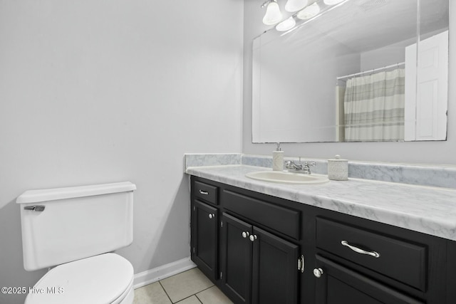 bathroom with toilet, tile patterned floors, and vanity