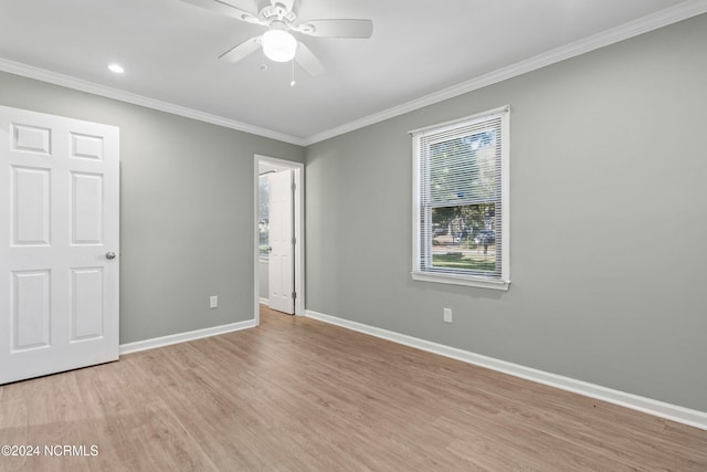 510 Millhouse Rd, Castle Hayne, NC 28429 - unfurnished bedroom with recessed lighting, baseboards, ceiling fan, crown molding, and light wood-style floors