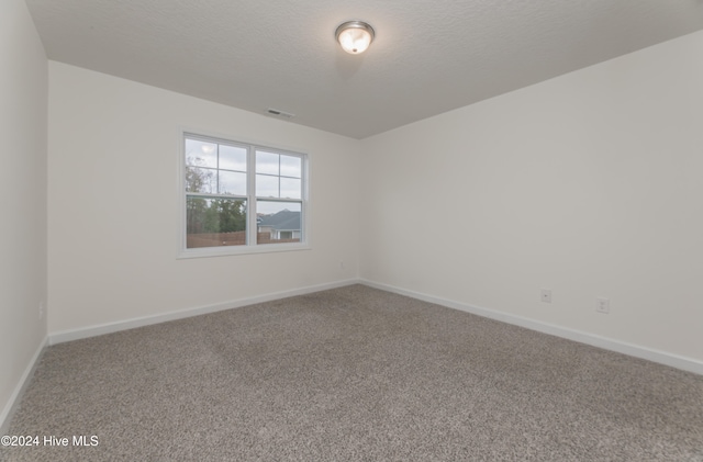 carpeted empty room featuring a textured ceiling