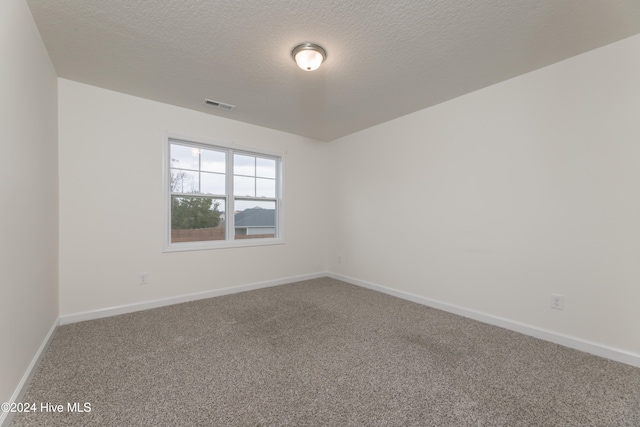 carpeted empty room featuring a textured ceiling