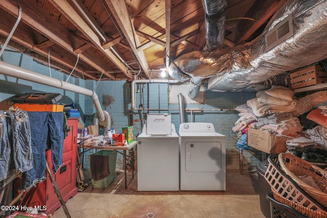 basement with independent washer and dryer