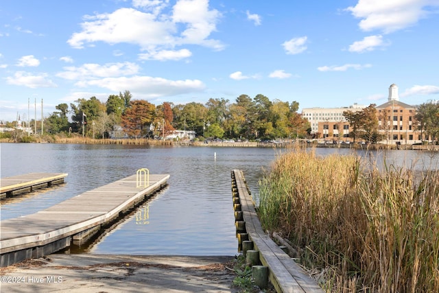 view of dock with a water view