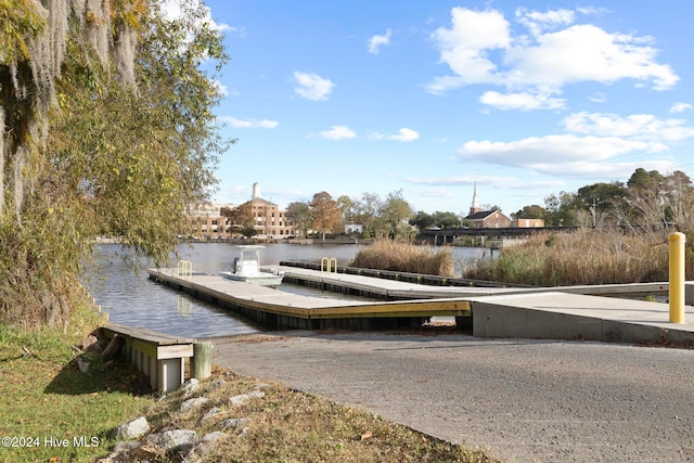 dock area featuring a water view