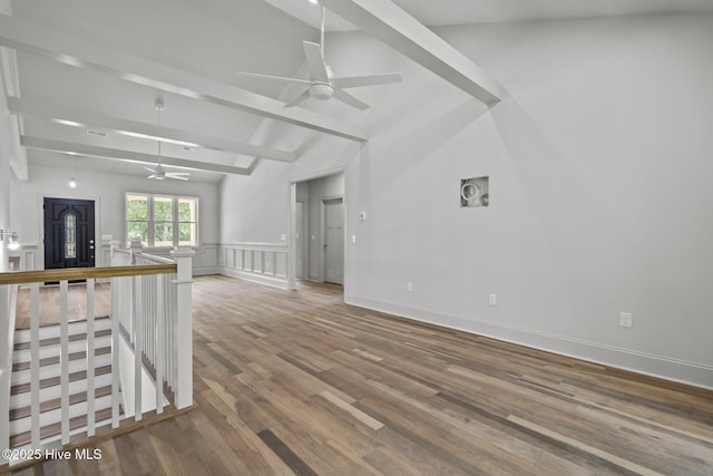 1552 Windsong Dr SW, Ocean Isle Beach, NC 28469 - unfurnished room with ceiling fan, wood finished floors, wainscoting, and baseboards