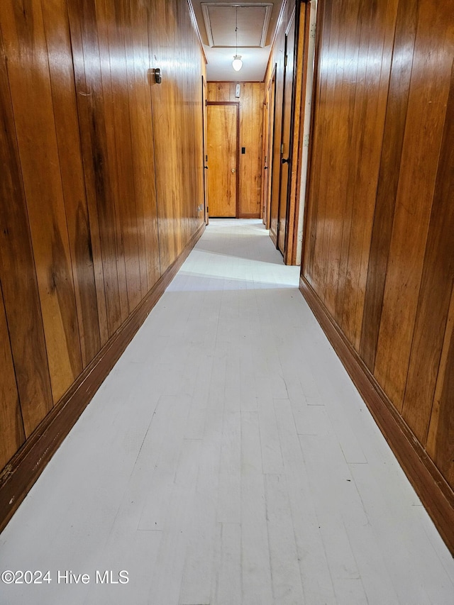 hall with wooden walls