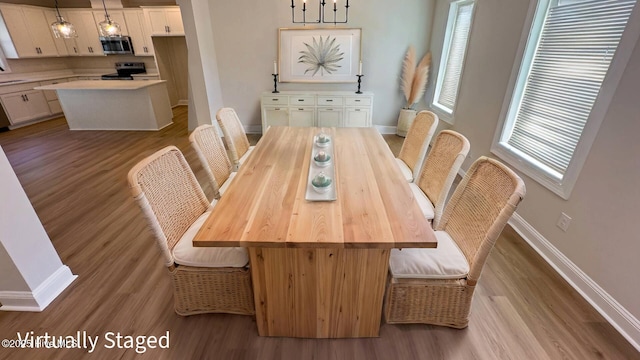 dining room with light hardwood / wood-style floors