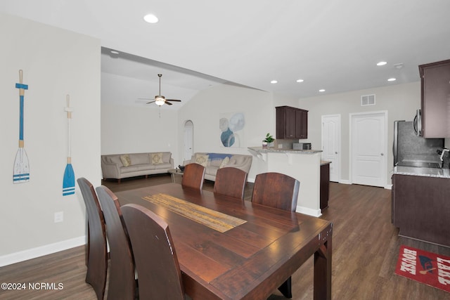 6639 Ramsey St, Fayetteville, NC 28311 - dining room with dark wood finished floors, recessed lighting, and a ceiling fan