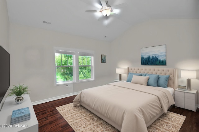 6639 Ramsey St, Fayetteville, NC 28311 - bedroom with lofted ceiling, dark wood-type flooring, and a ceiling fan