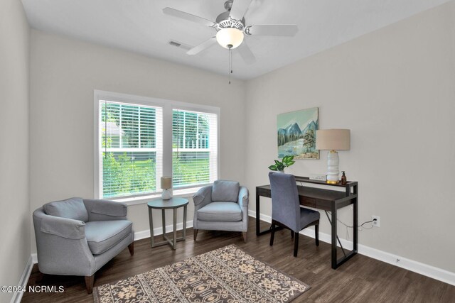6639 Ramsey St, Fayetteville, NC 28311 - office area with wood finished floors and a ceiling fan