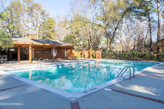 view of swimming pool with a patio