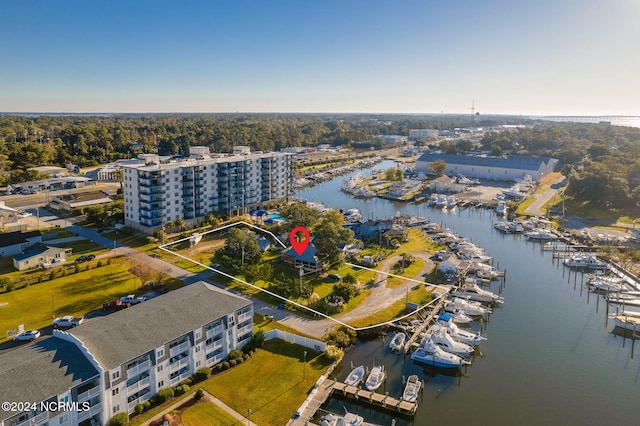 aerial view featuring a water view