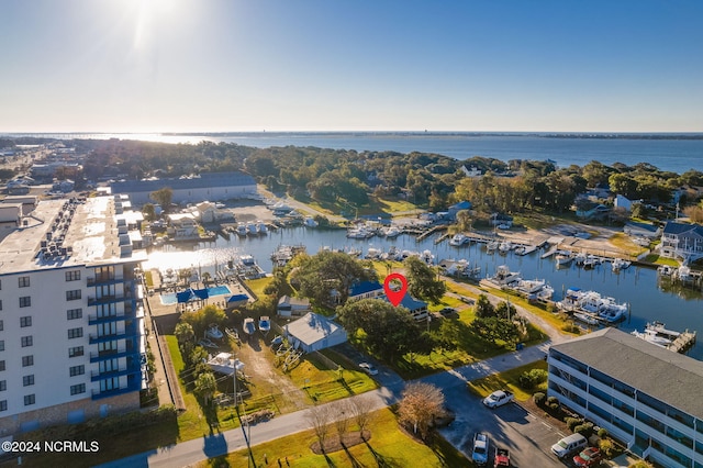 aerial view with a water view