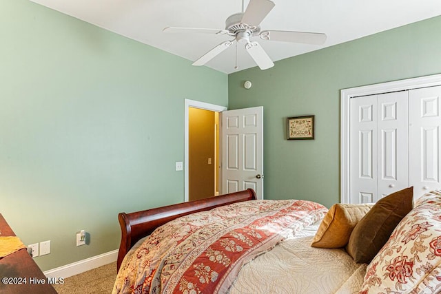 154 Horizon Trl, Aberdeen, NC 28315 - bedroom featuring carpet flooring, a closet, baseboards, and a ceiling fan