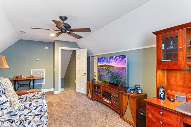 154 Horizon Trl, Aberdeen, NC 28315 - living area with carpet floors, lofted ceiling, a ceiling fan, and baseboards
