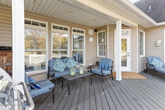 154 Horizon Trl, Aberdeen, NC 28315 - wooden deck with an outdoor hangout area