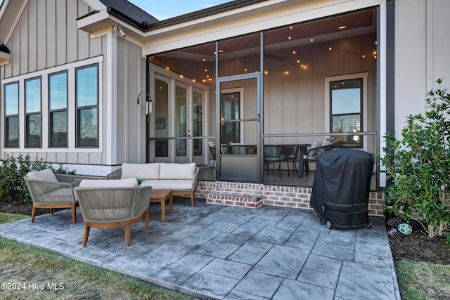 view of patio / terrace featuring an outdoor living space and area for grilling