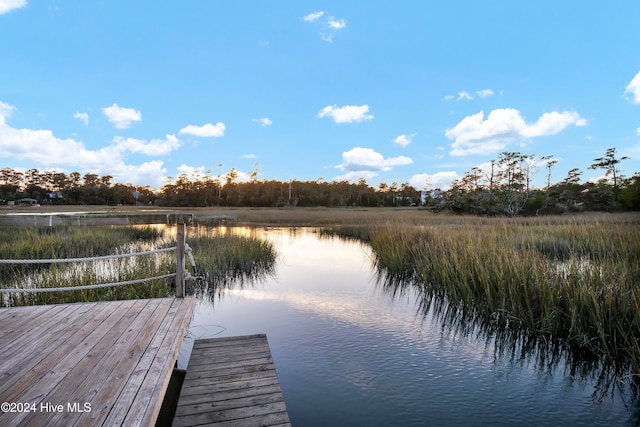 view of dock with a water view