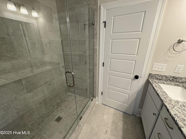 full bath featuring a stall shower and vanity