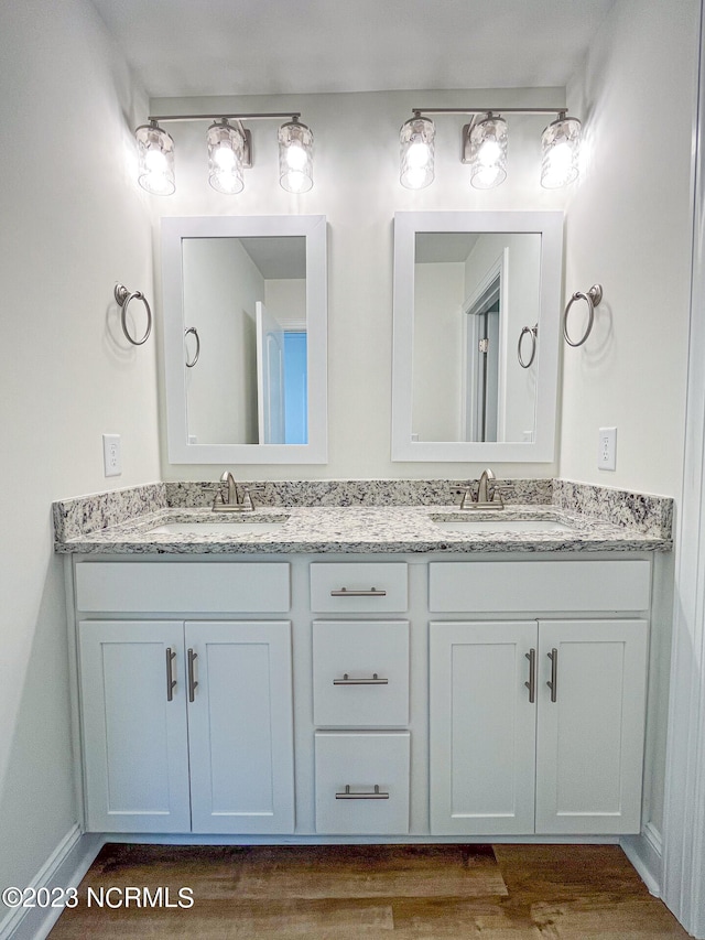 bathroom featuring vanity and wood-type flooring