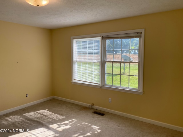 carpeted empty room with a textured ceiling