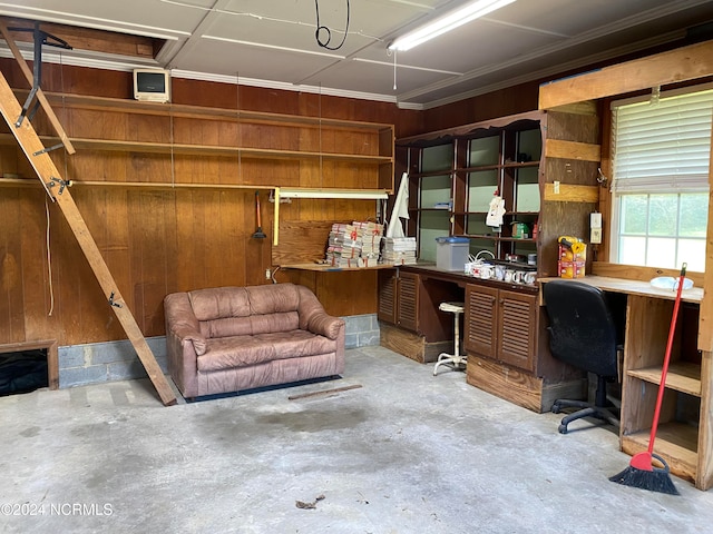 interior space with wood walls